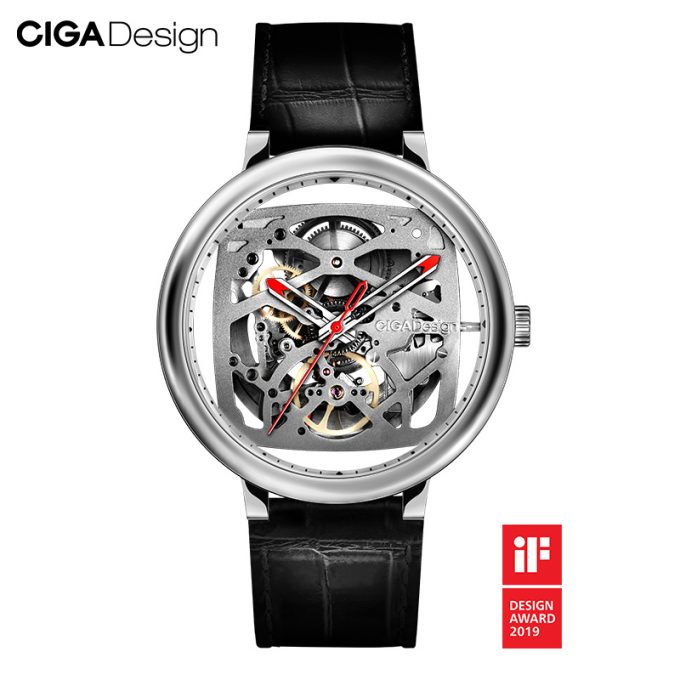 Original Ciga Design Fangyuan Series Skeleton Creative Automatic Mechanical Watch Genuine Leather Strap Watch Silver