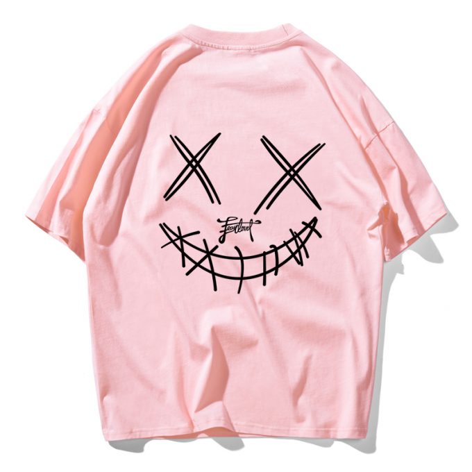 Devil Skull Print Couple Summer Fashion Men T Shirt Hip Hop Pink