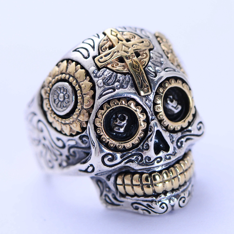 Sterling Silver Biker Mexican Skull Ring