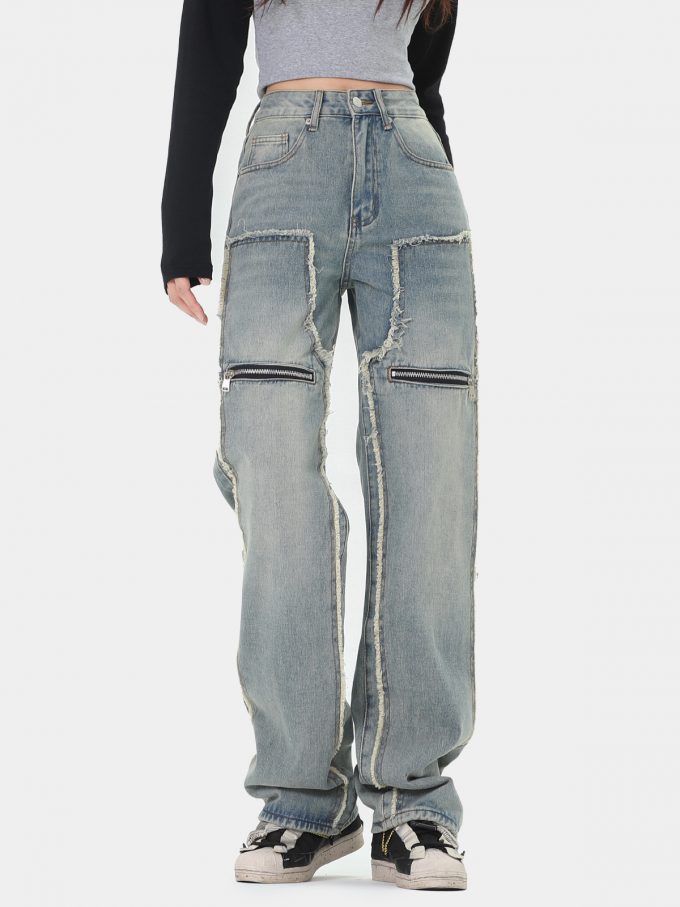 OREETA American Fashion Brand Retro Fur-trimmed Jeans