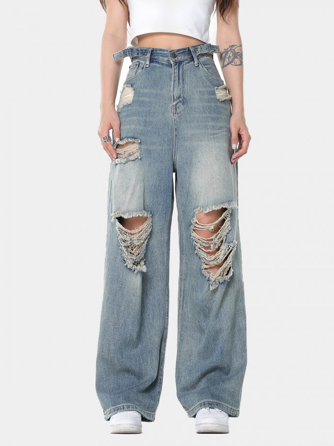 OREETA American Trendy Brand Broken Hole Jeans