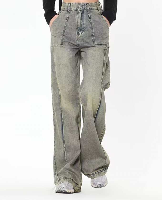 OREETA American Popular Logo Floor-mop Jeans