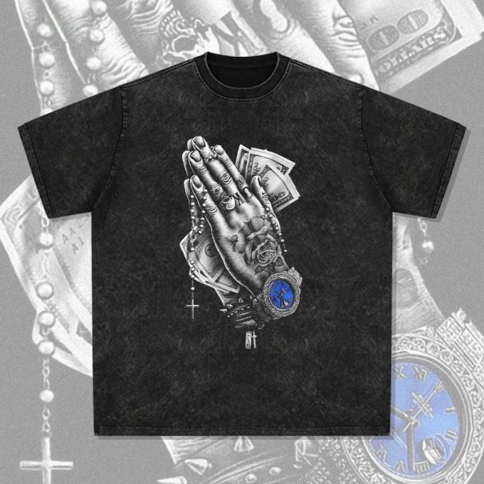 Money-Pray Washed Black T-Shirt